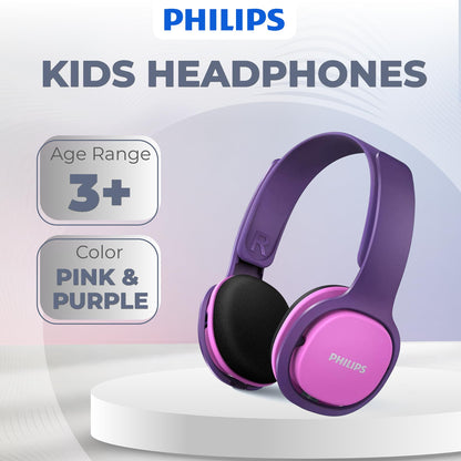 Philips SHK2000PK/00 Over Ear Kids Headphones, Colorful LED lights, 85dB volume limit, Noise-isolating, with soft ear cushions, Ergonomic headband (Pink)