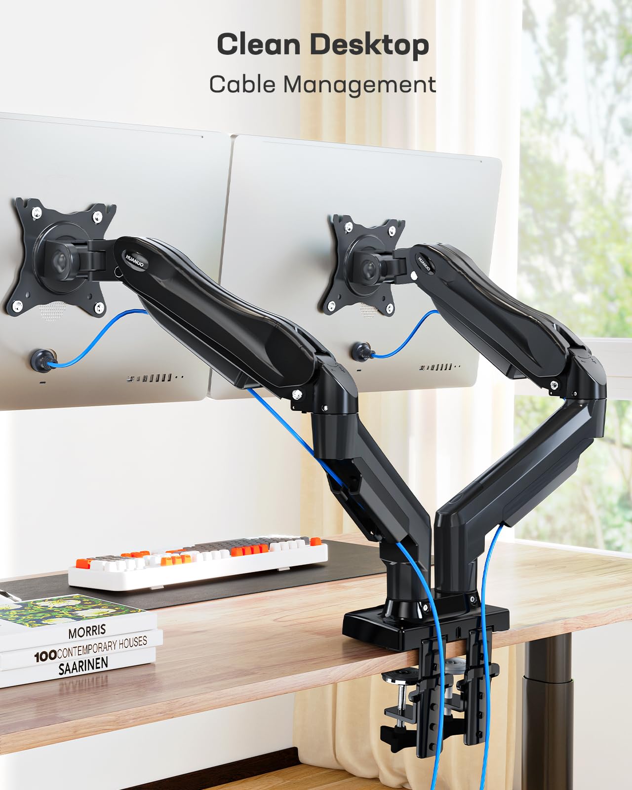 HUANUO Monitor Mount for 13 to 32 inch Screens, Dual Monitor Stand - 360° Rotation, 2 Mounting Options, VESA 75 & 100