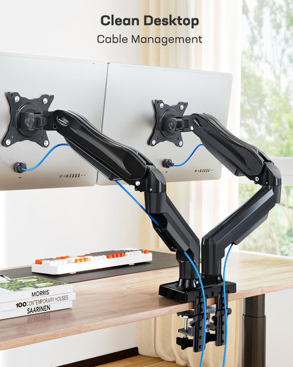 HUANUO Monitor Mount for 13 to 32 inch Screens, Dual Monitor Stand - 360° Rotation, 2 Mounting Options, VESA 75 & 100