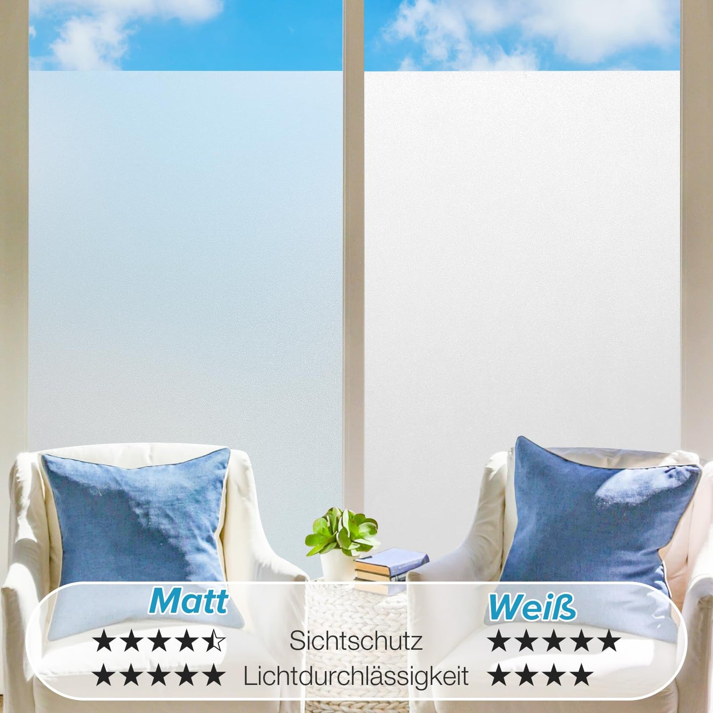 rabbitgoo Window Film Frosted Glass Film Privacy Film White 60x300cm with Grid Design for Bathroom Office Living Room Self-adhesive UV Protection Privacy Protection