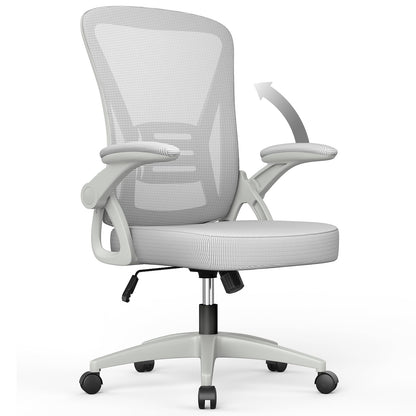 naspaluro office chair with adjustable armrests, ergonomic desk chair with mesh backrest, lumbar support, height adjustable, padded seat cushion, 360° swivel chair, gray