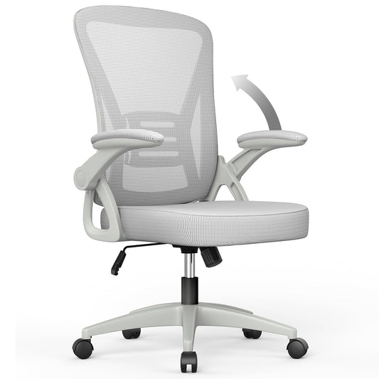 naspaluro office chair with adjustable armrests, ergonomic desk chair with mesh backrest, lumbar support, height adjustable, padded seat cushion, 360° swivel chair, gray