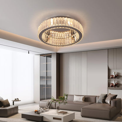 Vinilky Modern Crystal Chandelier, LED Crystal Ceiling Light with Remote Control Dimmable Socket Ceiling Lamp for Living Room, Bedroom, Kitchen, Entryway, Hallway