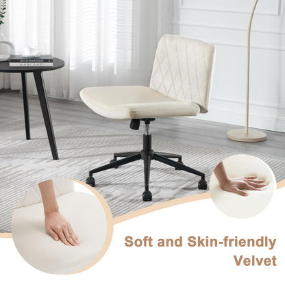 WOLTU office chair armless, desk chair wide seat, swivel chair height adjustable, ergonomic seat cross-legged, reading chair 150 kg capacity, velvet, Beige BS160cm.