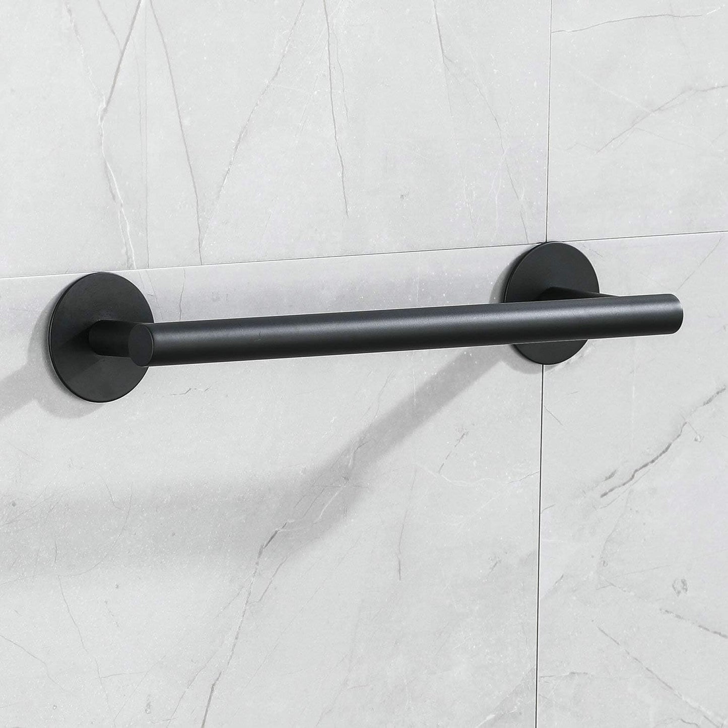 3-piece bathroom accessories set without drilling - matte black adhesive 30cm towel holder with toilet paper holder and towel hooks.