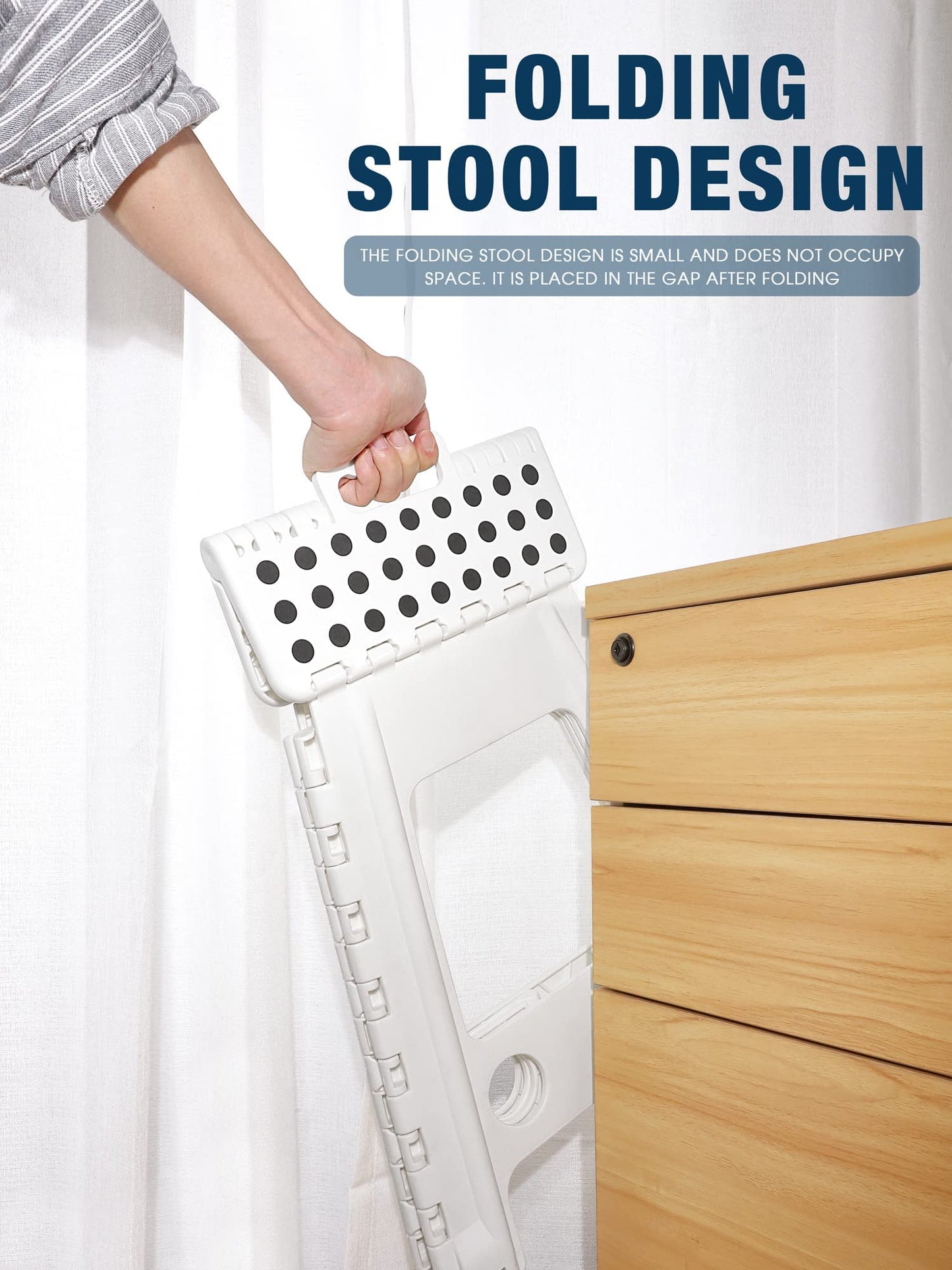 HOUSE DAY 43cm Folding Step Stool - White Portable Folding Stool Portable Step Stool Foldable Step Folding Stool Bathroom Stool Folding Chair Footstool up to 136kg for Adults