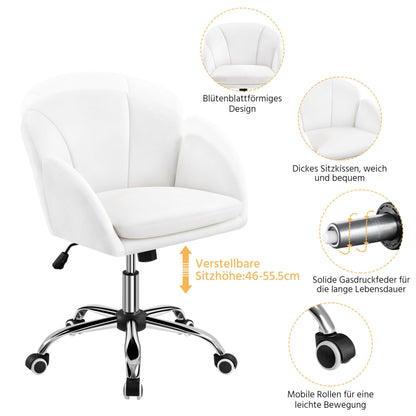 Yaheetech Home Office Chair Vanity Chair Desk Chair Height Adjustable Swivel Chair up to 136 kg Capacity, Velvet Chair with Armrests and Backrest for Bedroom Office Living Room, White