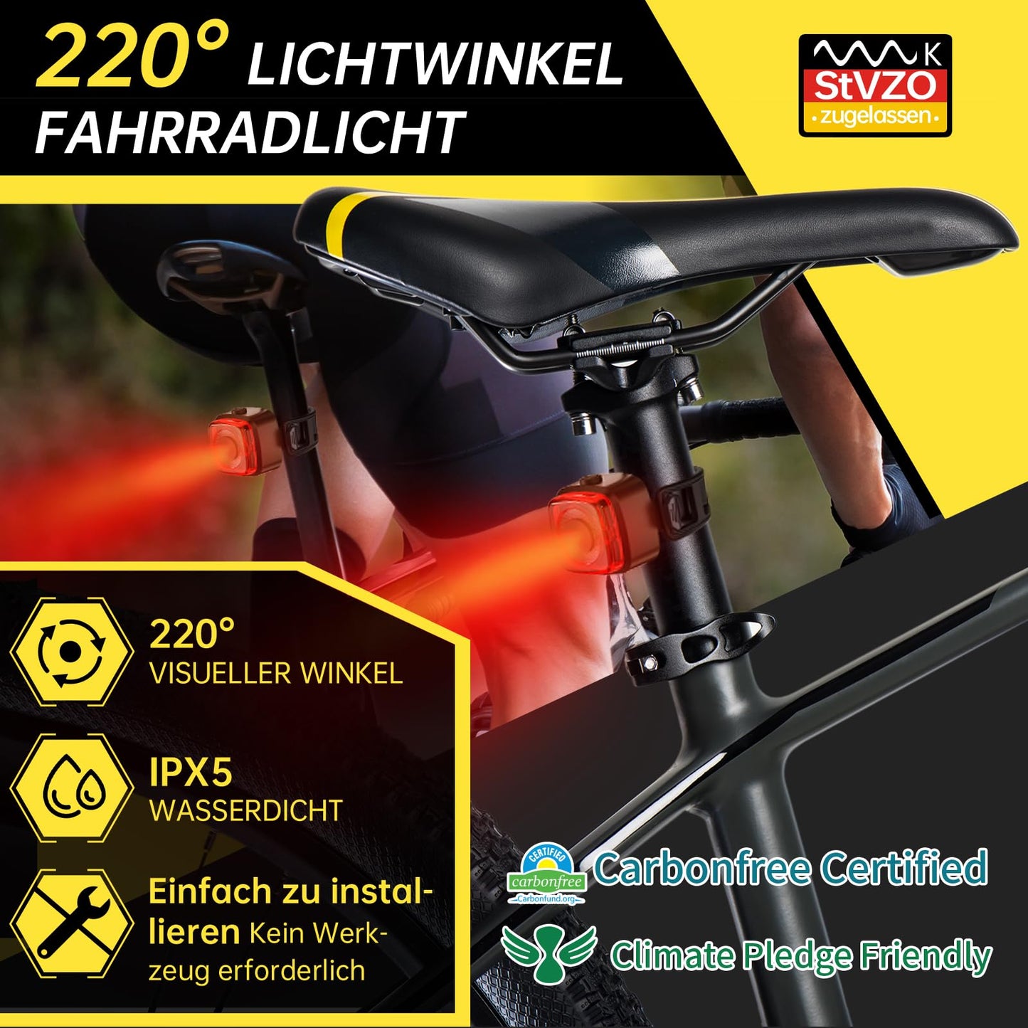 SPGOOD Bike Light Set, StVZO Approved Bicycle Lighting, Bike Light USB Rechargeable Type-C, Front and Rear Bike Light, IPX5 Waterproof Bike Lights