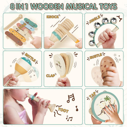 Lehoo Castle music instruments for kids, Montessori wooden toys from 2-3 years old, instrument set with xylophone drum for preschool, music learning toy gift for baby girl boy.
