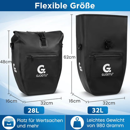 GUOOTU bike bag for rear carrier 32L, made of tarpaulin Rear luggage carrier bag with reflectors, with carrying handle and shoulder strap (Black 32L, Single)