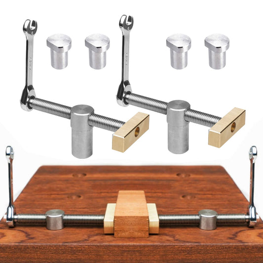 2 pieces table workbench clamp with 4 pieces bench dogs bench clamp bench hooks for 19mm holes DIY positioning bench stop and quick clamps woodworking desk clips quick release clamp