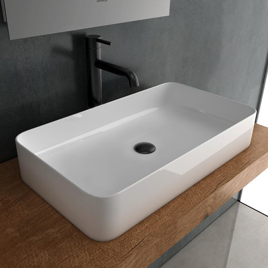 Alpenberger countertop washbasin 60 cm wide with Nano Coating | Clean ceramic basin square | Washbasin without faucet hole for bathroom & guest toilet | Modern design countertop washbowl without overflow