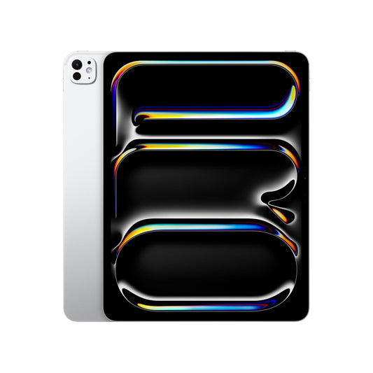 Apple 13" iPad Pro (M4): Ultra Retina XDR Display, 256GB, 12MP front camera/12MP rear camera, LiDAR scanner, WiFi 6E, Face ID, all-day battery, silver standard glass.
