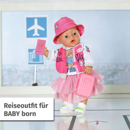 BABY born Deluxe Travel Outfit with doll dress, hat, shoes, passport, and suitcase for 43cm dolls, 836316 Zapf Creation.