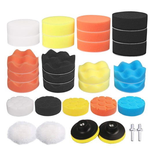 Polishing Attachment for Cordless Screwdriver - 31 Pieces Polishing Sponge Set for Car Polisher M10 Drill Adapter, made of Sponge and Wool Polishing Kit Polishing Bonnet Polishing Pad for Polisher