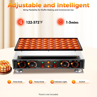 Holes Poffertjes Maker, 50 Holes Pancake Pan Mini Pancakes with 4 Cleaning Sponges 2 Brushes Whisk Food Clip