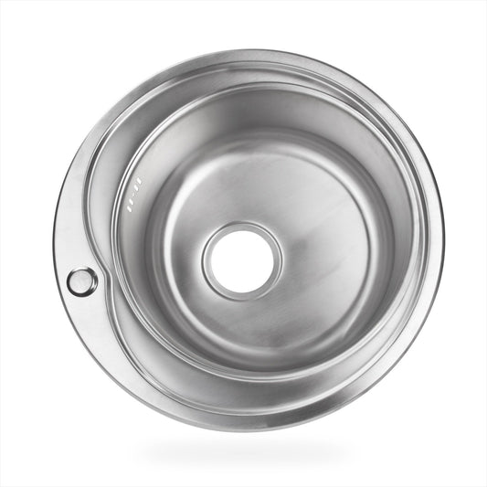 Stabilo-Sanitaire round and compact built-in sink with integrated overflow made of high-quality stainless steel, kitchen round basin 49cm kitchen sink in beautiful and modern design.