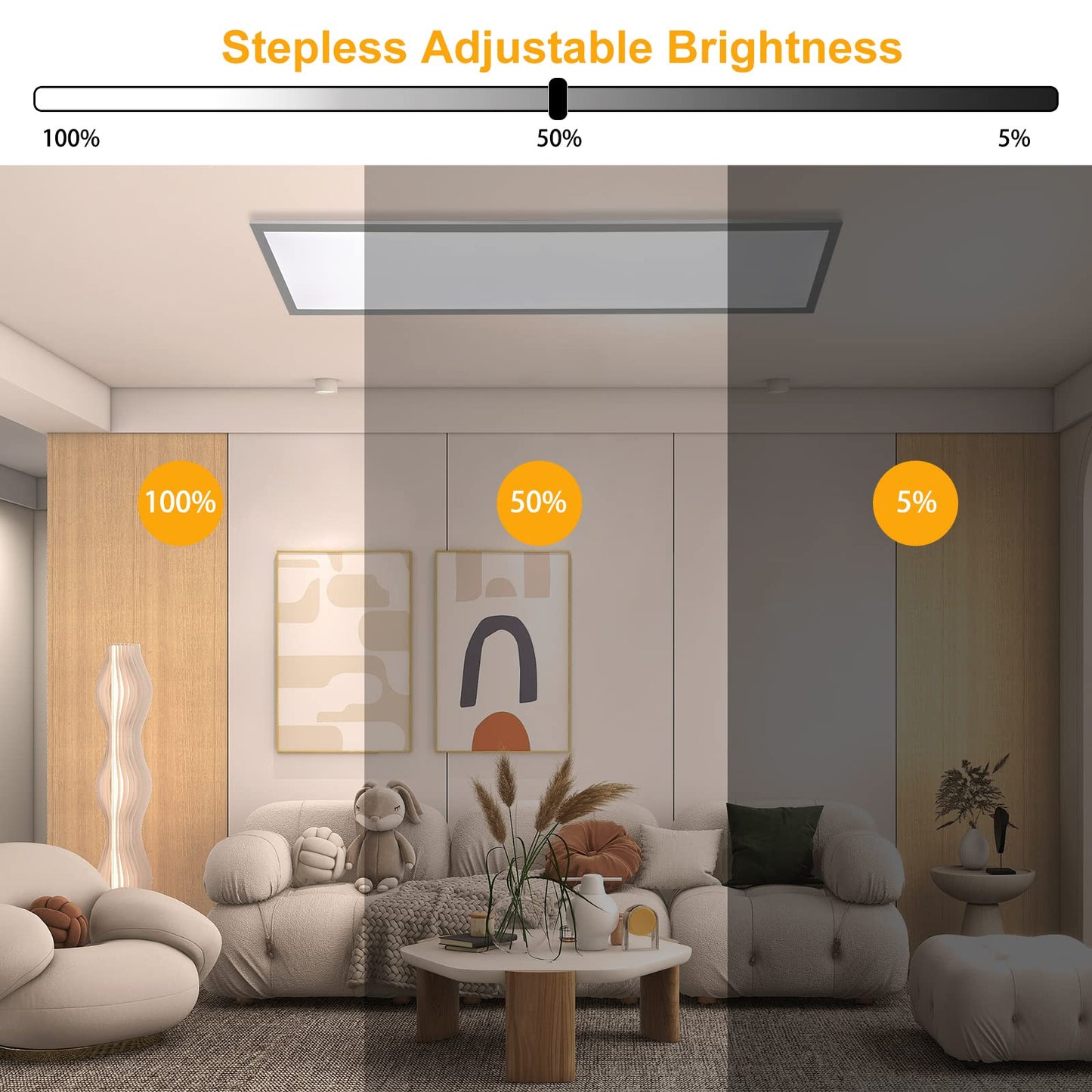 Dimmable LED ceiling light 100x25 cm, 28W ceiling light panel with remote control and memory function, Indirect strong luminous intensity light 2700K-6500K, Ultra thin daylight lamp for office living room kitchen