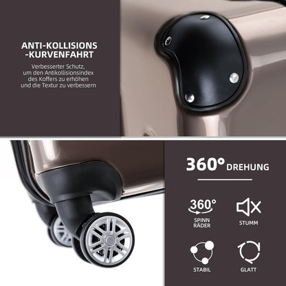 BEIBYE Twin Rolls 2048 Hard Shell Trolley Suitcase Travel Bag Luggage in M-L-XL Set (Coffee, XL)