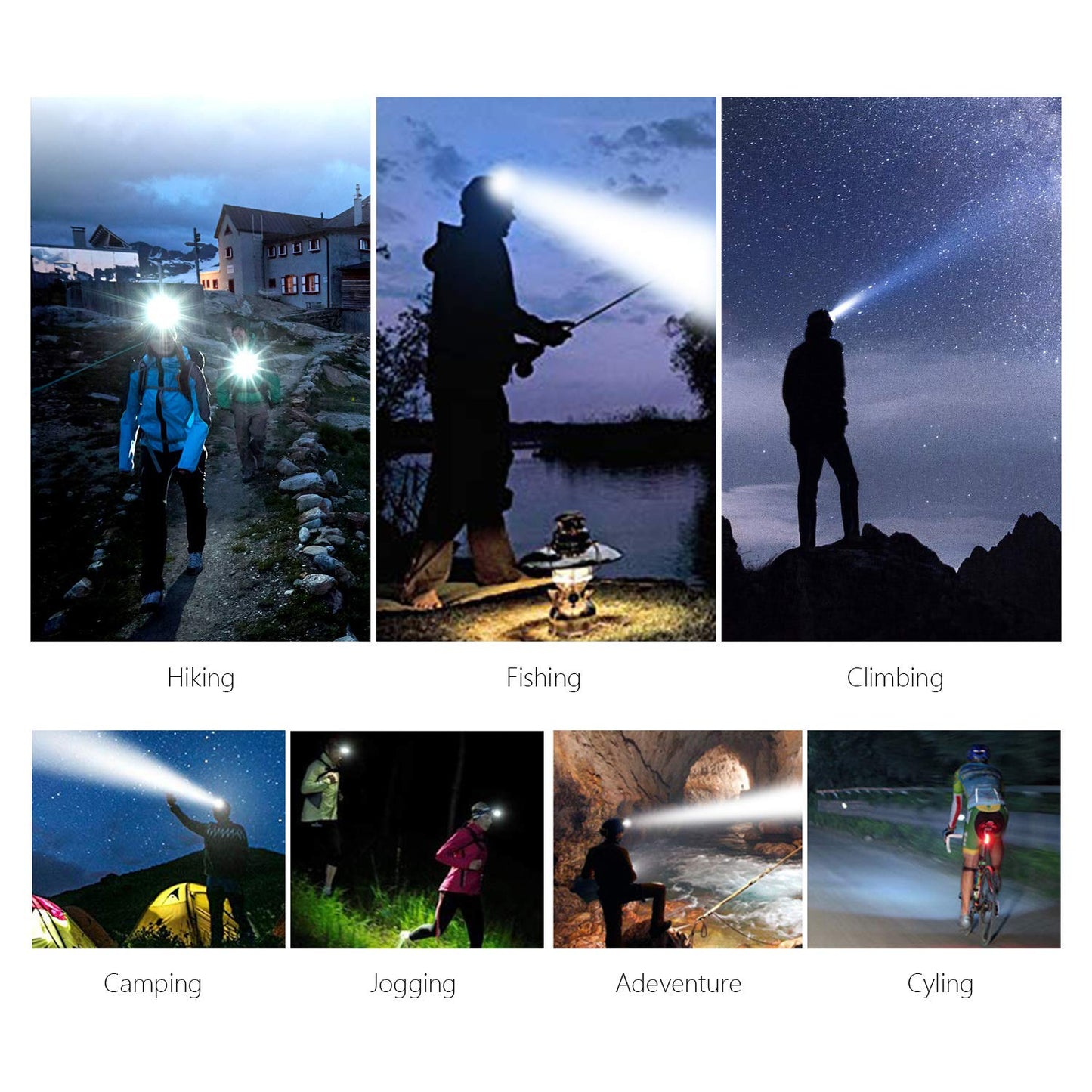 Lavcus LED Headlamp Super Bright, Headlight 12000 Lumens 5 LED 4 Modes incl. USB Cable with 18650 Battery, Ideal For Rescue Camping Fishing Climbing Hiking