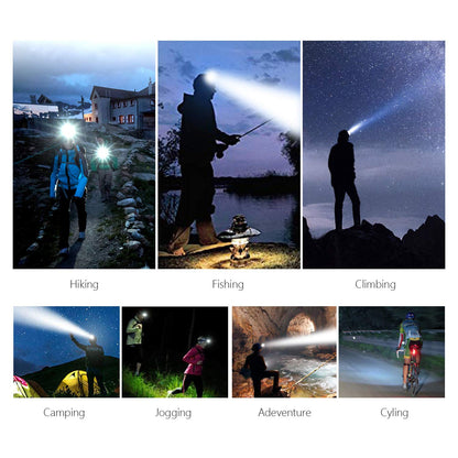 Lavcus LED Headlamp Super Bright, Headlight 12000 Lumens 5 LED 4 Modes incl. USB Cable with 18650 Battery, Ideal For Rescue Camping Fishing Climbing Hiking