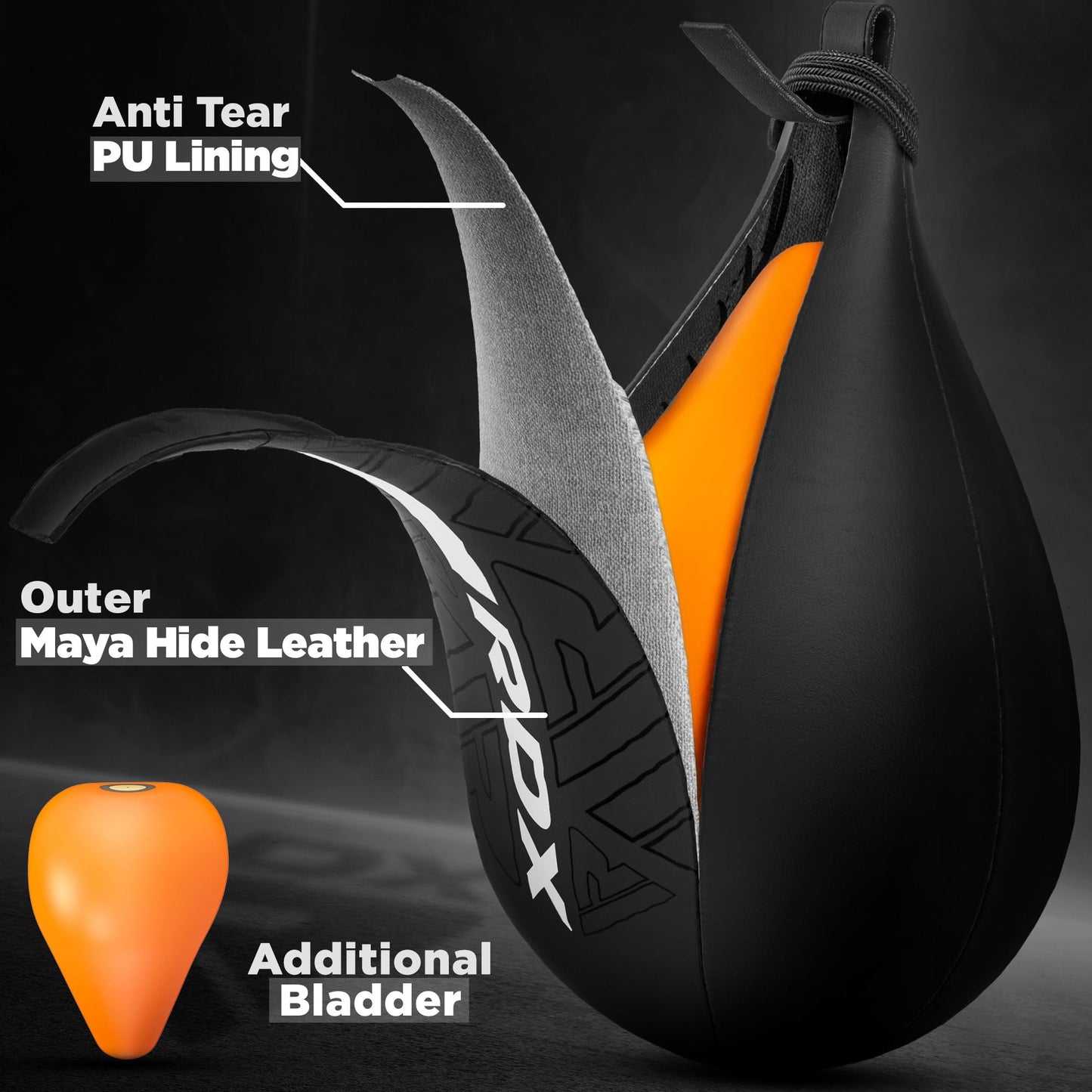 RDX Speedbag Maya Hide Leather Set with Hanging Bracket, Punching Ball Boxing Speed Bag, Speed Ball Boxing Training Equipment for Gym Fitness.