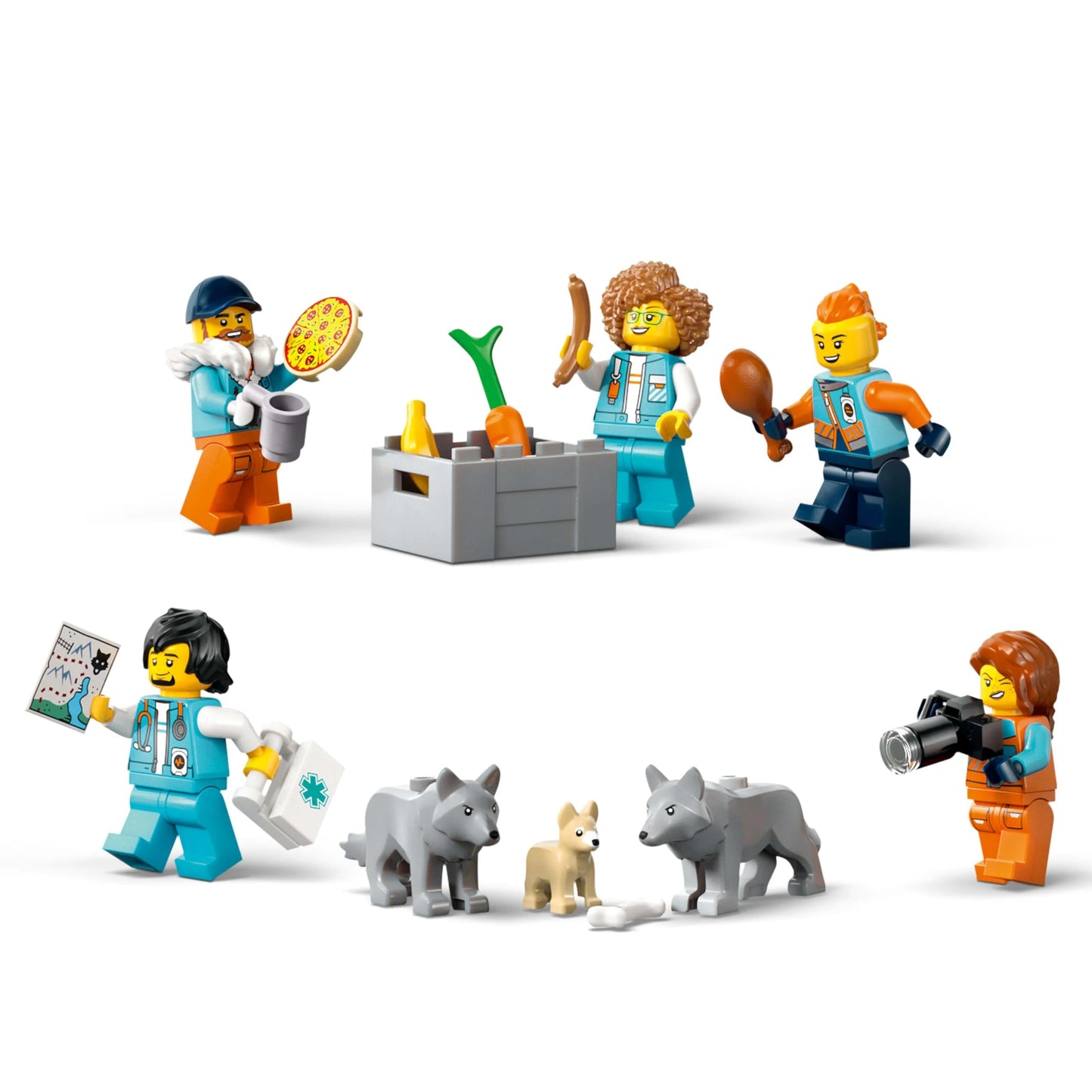 LEGO City Arctic Truck with Lab - build and play set - exploration vehicle with steering and suspension - includes snowmobile, 5 mini-figures, and 3 wolf figures - gift for boys 8 years and older - 60471