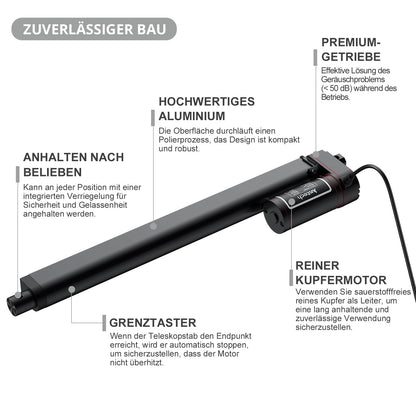 Justech Linear Actuator 300mm Linear Drive 1000N IP65 Waterproof 14mm/s Motor Linear Technology Actuators Linear Motor Adjustable Drive Gate Opener Stroke Cylinder with CE & RoHS 12V DC Electric Motor DIY