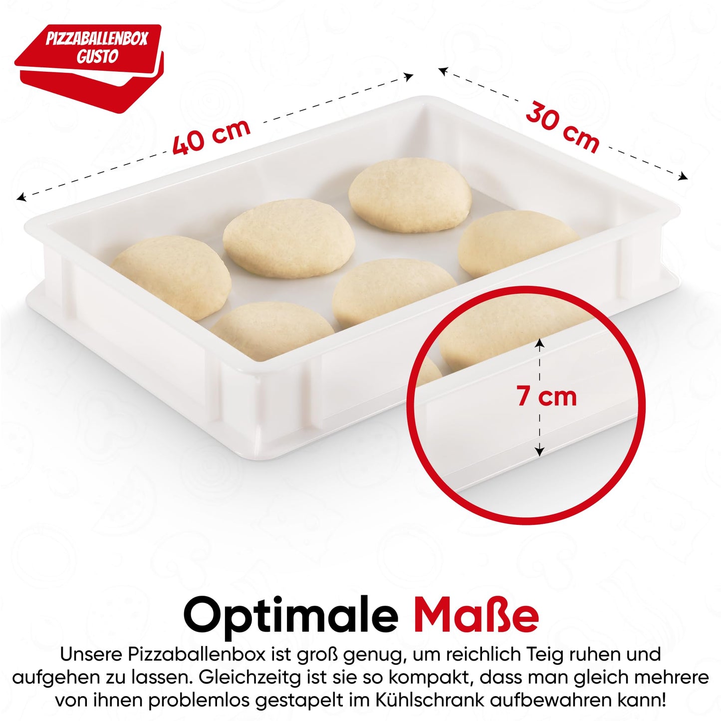 THE BOX FACTORY 2x Pizza Ball Box Gusto + 1 Lid, 40x30x7 cm | Proofing Box, Dough Tray for Pizza Dough. Dough box for 6 pizza balls, pizza dough container (2x Gusto Box + 1x Lid)