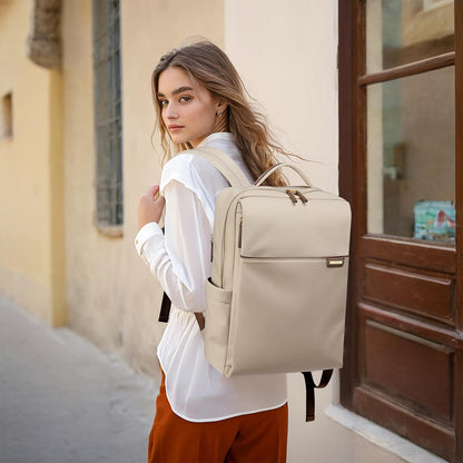 GOLF QUALITY laptop backpack, carry-on backpack 16 inches, backpack for women and men, waterproof business backpack, daypack for school, cycling, leisure, and travel in apricot color.