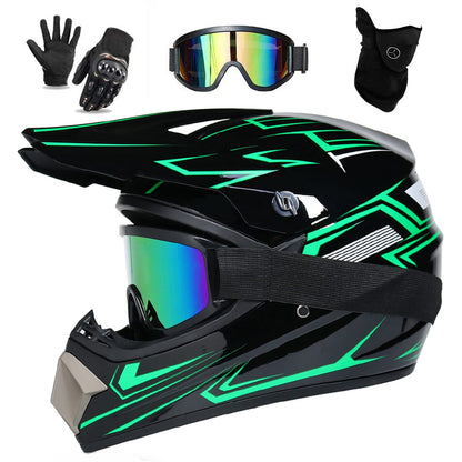 UIGJIOG Downhill Motorcycle Helmet Kids, Helmet Set Men ATV Motorcycle Helmet D.O.T Certified Helmet With Goggles Gloves, Full Face Helmet MTB Including 4 Sizes Helmet Liner, B