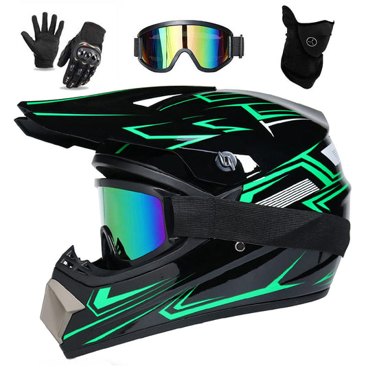 UIGJIOG Downhill Motorcycle Helmet Kids, Helmet Set Men ATV Motorcycle Helmet D.O.T Certified Helmet With Goggles Gloves, Full Face Helmet MTB Including 4 Sizes Helmet Liner, B