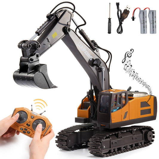 HappyGoLucky 1:20 Remote Controlled Excavator Toy For Boys Ages 3 4 5 6 7 8, 680° Rotating Rc Excavator With Lights Gift Boy 4 5 6 7 8 Years, Outdoor Toy Kids Toy For Ages 3-9 Years.