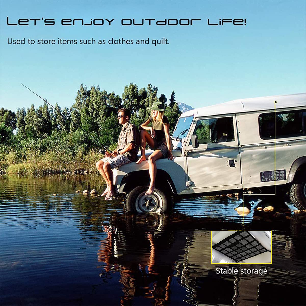 Car luggage net for storage, car cargo net, universal car roof luggage net cover, mesh bag with zipper, 90X65CM.