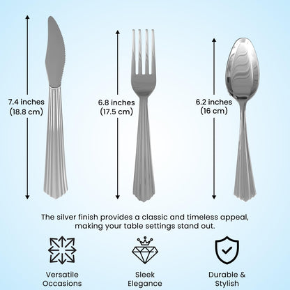 Durable plastic cutlery set - 50 forks, 50 spoons, 50 knives - kitchen utensil set - reusable stylish kitchen utensil set.