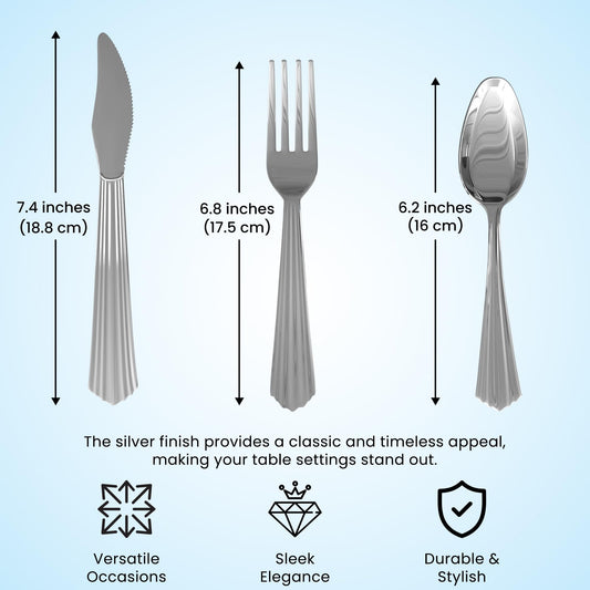 Durable plastic cutlery set - 50 forks, 50 spoons, 50 knives - kitchen utensil set - reusable stylish kitchen utensil set.
