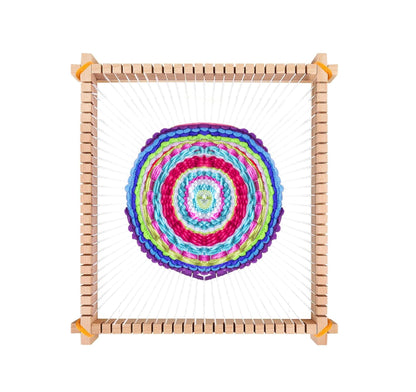 LYKTRIX Children's Wooden Loom Set, weaving frame for kids aged 4-12, includes 13 accessories (yarn, needle, weaving comb) for creating round/square wall hangings & coasters.