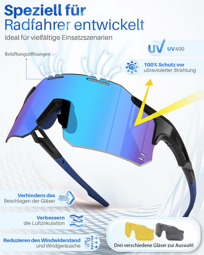 Winyoher fast sunglasses for men and women, windproof and UV400 protection. Lightweight frameless sports glasses with 3 interchangeable lenses for cycling, fishing, biking, and running.