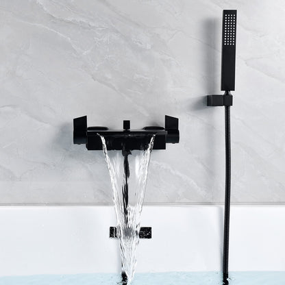 Bathtub faucet waterfall black, bathtub faucet with handheld shower, brass material tub faucet with shower bathtub wall faucet bathtub faucet black matte (black)