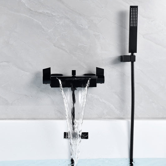 Bathtub faucet waterfall black, bathtub faucet with handheld shower, brass material tub faucet with shower bathtub wall faucet bathtub faucet black matte (black)