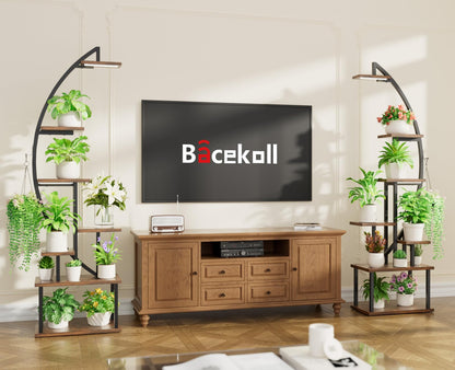 BACEKOLL Plant Stand with Grow Light - 7 Tier Flower Stand 165cm Metal Wood Plant Shelf - Indoor & Outdoor Flower Ladder - Decorative Black Plant Stand for Interior Garden Balcony 2 PACK