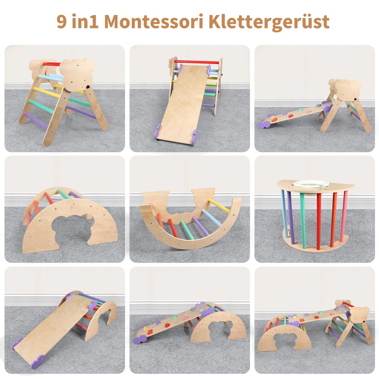 BommJokker climbing frame indoor, climbing triangle, climbing arch, climbing triangle with slide, 4 in 1 multifunctional indoor playground for children aged 3+ years (multicolored)