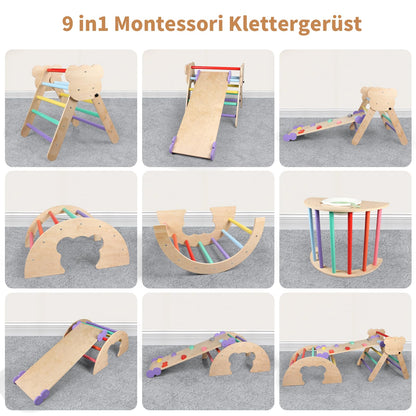BommJokker climbing frame indoor, climbing triangle, climbing arch, climbing triangle with slide, 4 in 1 multifunctional indoor playground for children aged 3+ years (multicolored)
