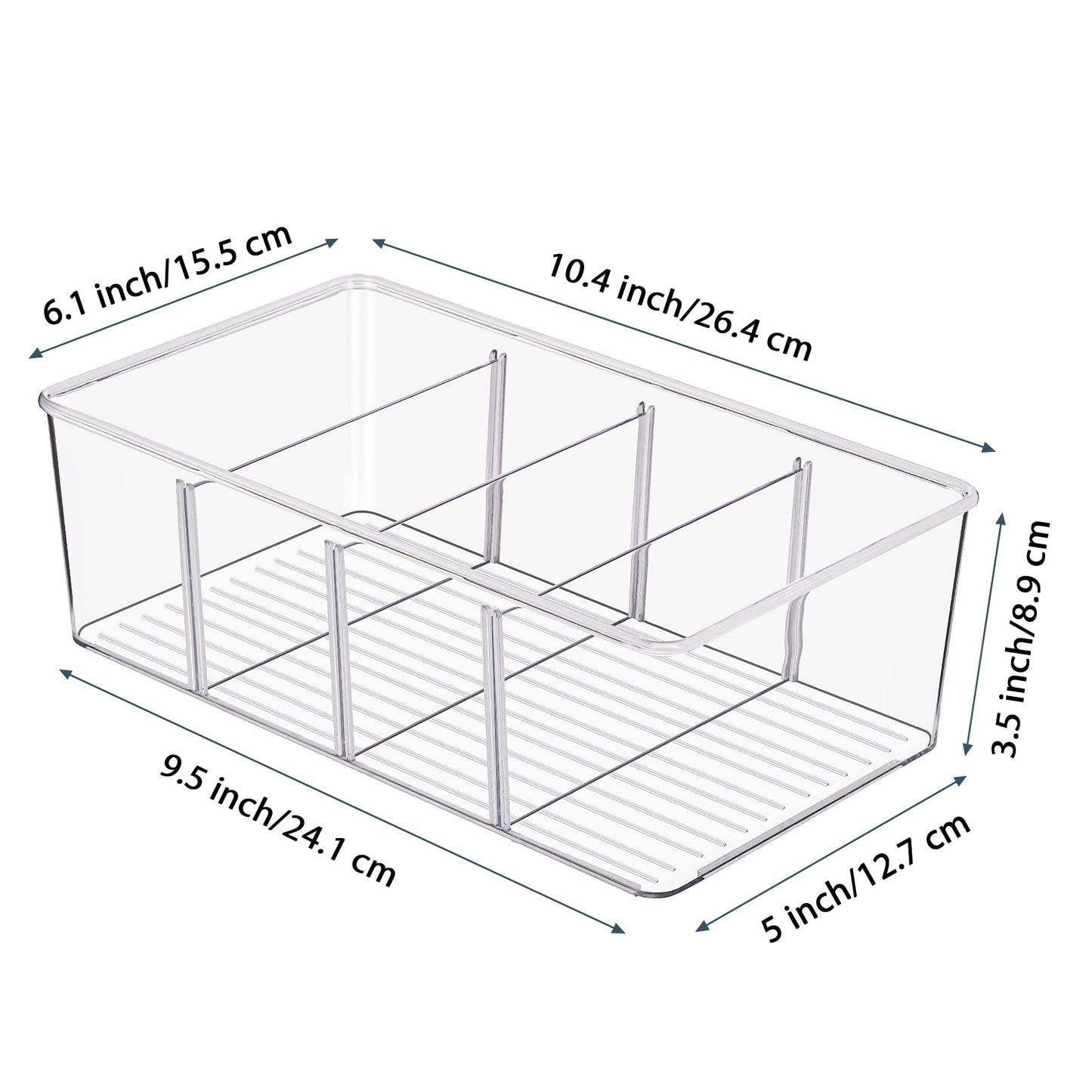 Vtopmart 2 Pack Refrigerator Organizer with 4 compartments, BPA-Free Kitchen Stackable Food Storage Box for tea bags, snacks, spices