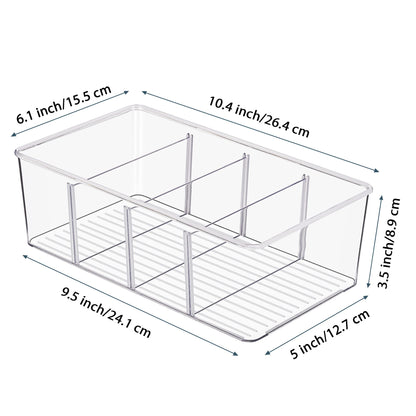 Vtopmart 2 Pack Refrigerator Organizer with 4 compartments, BPA-Free Kitchen Stackable Food Storage Box for tea bags, snacks, spices