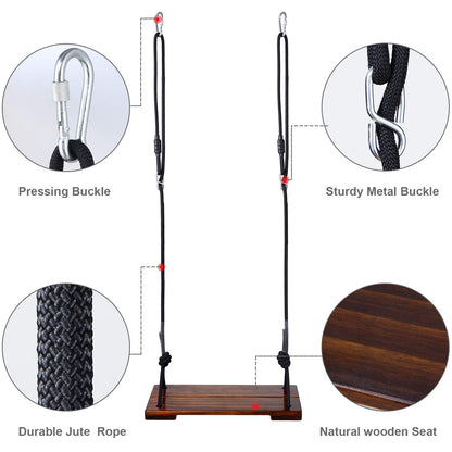 PELLOR Wooden Swing Seat Adult Swing Kids Swing Garden Board Swing for Indoor Outdoor Games with Adjustable Height Rope Loadable up to 200KG (Brown)
