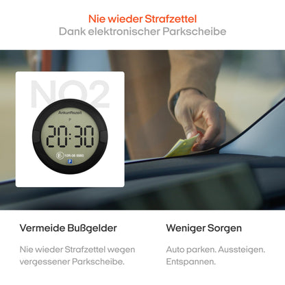 OOONO P-DISC NO2 - Electronic parking disc with approval for the car - Automatic digital parking disc electrically approved by the KBA according to the Road Traffic Act (StVO) - Electric parking clock approved for the car