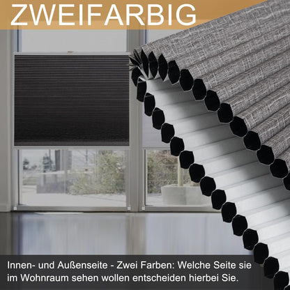 WOLTU Honeycomb Pleated Shade without Drilling Darkening Thermal Double Pleated Shade Clamp Fix Two-Tone 75x200 cm Dark Grey-White, Pleated Folding Blind Sun, Sight & Sound Protection, Venetian Blind Pleated Blind for Window & Door
