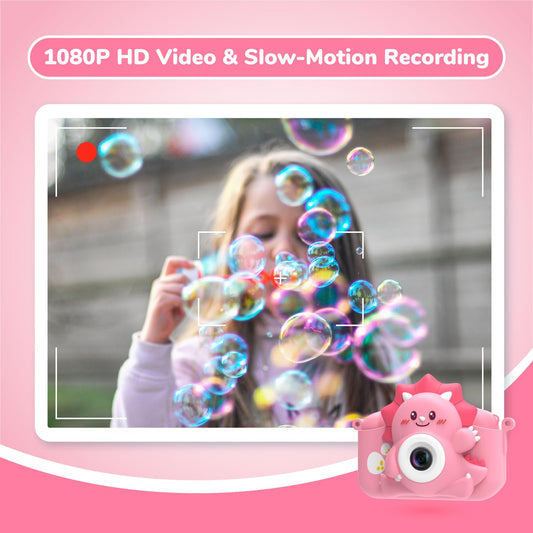Children's camera, HiMont digital camera for kids with 32GB TF card & 2.0" screen, 1080P kids camera & selfie video camera, gifts for birthday Christmas, toy for 3-12 girls boys (pink)