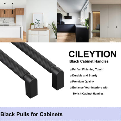 CILEYTION 10 piece handles for kitchen cabinets, 128mm hole spacing in matte black. Kitchen handles in black, furniture handles in black.